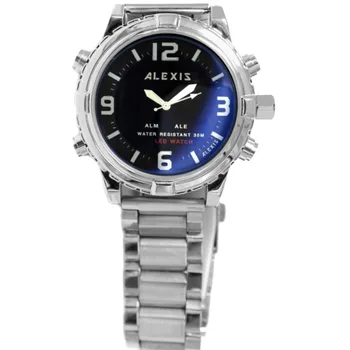 ALEXIS de Brand Ceasuri Rotunde Pentru Bărbați din Oțel Inoxidabil PNP de Argint Strălucitor Watchcase Apa Rezista Anadigit Ceas cu Led montre homme