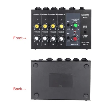 Ammoon AM-228 Ultra-compact Zgomot Redus 8 Canale Metal Mono Stereo Audio Mixer de Sunet cu Cablu Adaptor de Alimentare