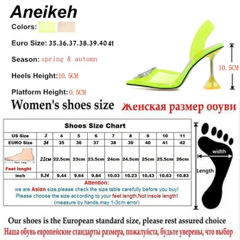 Aneikeh 2019 Vara Pantofi Femei Rome din PVC Sandale Transparente, Margele Sticla clara Tocuri Subtiri de Mare Slip-On PU Deget a Subliniat Dimensiunea 35-41