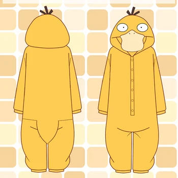 Anime Monstru De Buzunar Psyduck Costume Cosplay Pijamale Flanel Cald Pijamale Pijamale Adulti Unisex Petrecere Salopete
