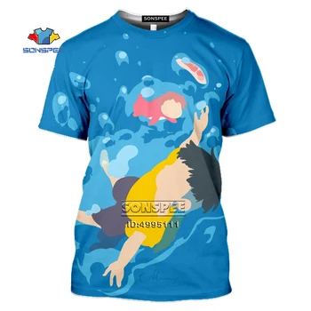 Anime-ul japonez Ponyo on the Cliff Bărbați T-shirt Băiat de Desene animate Fata Ponyo Casual de Vara Harajuku Tricou de Imprimare 3D Hip Hop de Fitness