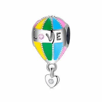 Argint 925 Colorat Balon cu Aer Cald Email cu Inima Farmecele Original se Potrivesc Brățară Brățară DIY Bijuterii Accesorii Femei