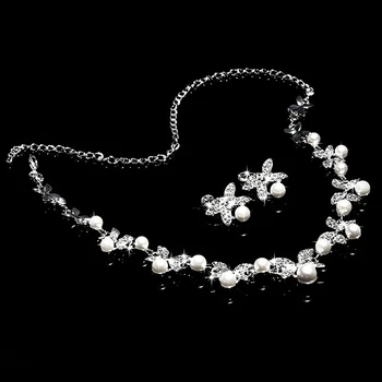 Argint Elegant de Culoare Stras Pearl Diamante Mireasa Colier și Cercei Set pentru Femei Accesorii de Nunta, Seturi de Bijuterii VL