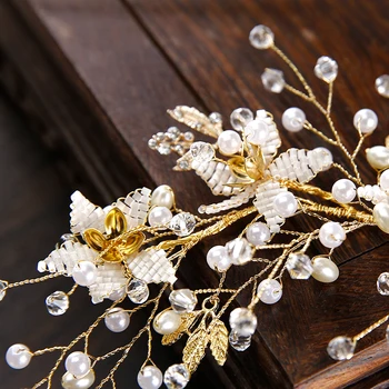Aur Baroc Mireasa frizură Cristal simplu nou clip partea ornament de par cap de flori de nunta Handmade, Bijuterii de păr