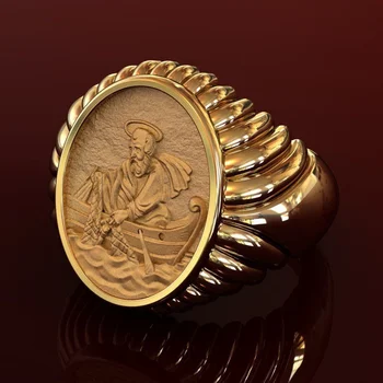 Aur clasic, Papa Leo al XIII-lea Pescar Drepturile Inelul Pescarului Statuie de sex Masculin pentru Femei Aniversare Inel de Nunta Formatie Petrecere Bijuterii
