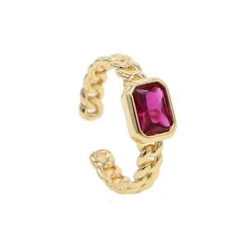 Aur cubanez link-ul lanț singură piatră deget inelul de femei superbe simplu moda singură piatră inele de logodna