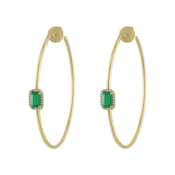 Aur culoare verde bagheta cz hoop cercei rotunzi, mari cerc hoop moda moda bijuterii femei