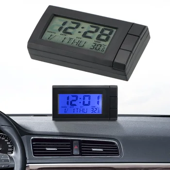 Auto LCD Ceas Digital, Temperatura de Afișare Ceas Electronic cu Iluminare din spate Albastru Auto-Adeziv Auto Ceas Termometru Ornamente Auto