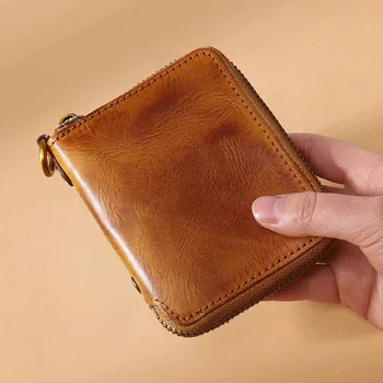 Bangjiang bărbați portofel din piele scurt vegetal de bronzare piele cu fermoar portofel personalizat veche monedă pungă bag cardul