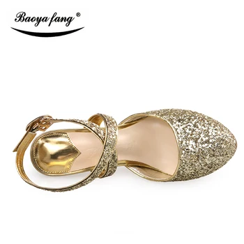 BaoYaFang Brand Blingbacks Bling Femei 12cm toc inalt platforma pantofi de moda de sex feminin toc gros Pompa de aur/argintiu/rosu doamnelor pantofi