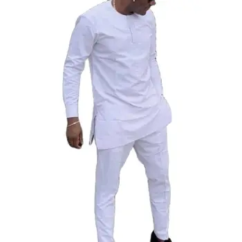 Barbati Pantaloni Set Maneca Lunga Personalizat Plus Size Solid Alb Topuri+Pantaloni Pentru Partidul African DropShipping