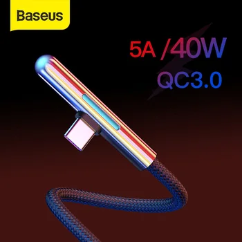Baseus 40W USB de Tip C Cablu pentru Huawei P30 Mate 30 Pro Rapid de Încărcare de Tip C Cablu Cot LED Cablu USB pentru Samsung S10 USB-C de Sârmă