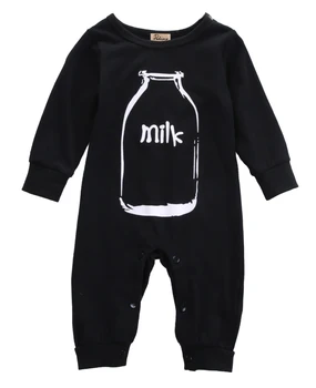 Bebe Băieți Fete Cald Maneca Lunga Din Bumbac Negru Cu Lapte Model Romper Baby Toamna&Iarna Vladan