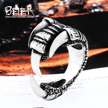 Beier nou magazin 316L din Oțel Inoxidabil mitologia dragon cu gheare inel oțel barbati moda Vintage Inele reglabile LLBR8-556R