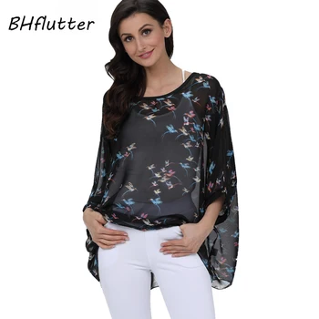 BHflutter 4XL 5XL 6XL Femei, Plus Dimensiune Îmbrăcăminte 2018 Stil de Vara Femei Topuri Bluze Batwing Imprimare Florale Șifon Bluza Blusas