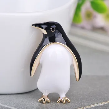 Blucome Mai Nou Minunat Pinguin Forma Animale Broșe Email Negru Bijuterii Din Aur Pentru Femei, Copii Pulover Eșarfă Costum De Ace De Rever