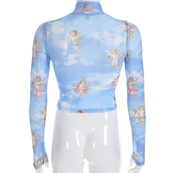 Bluza femei Cupidon de Imprimare Transparente Bluze Femei Șifon Primăvară, Tricouri 2020Summer înger tricou Crop Top Plus Dimensiunea Îmbrăcăminte