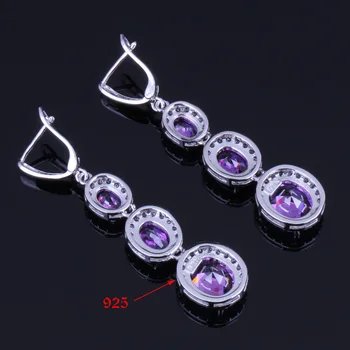 Bomboane Ovala Violet Cubic Zirconia Albe CZ Placat cu Argint Seturi de Bijuterii Cercei Pandantiv Lanț Inel V0035