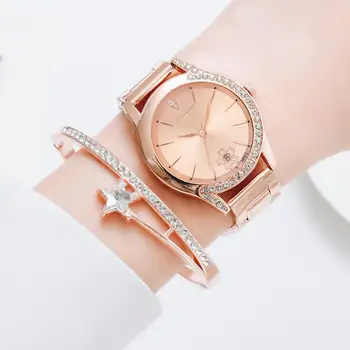 Brand De Lux Ceasuri Brățară Set Pentru Femei De Moda A Crescut De Aur Cuarț Ceas Doamnelor Rochie De Diamant Ceas De Mână Ceas Zegarek Damski