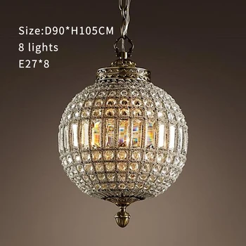 Bronz de epocă de cristal pandantiv lumina alamă glob de lampă de lux cupru suspensie lumina franceză/stil american pentru hotel villa hol