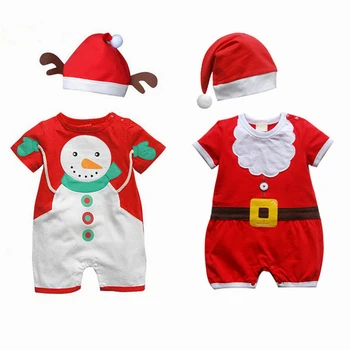 Băiețelul de Crăciun Costum Salopeta de Crăciun, om de Zăpadă Roșu Maneca Scurta Baby Set baietel Moș Crăciun Romper cu Reni Pălărie