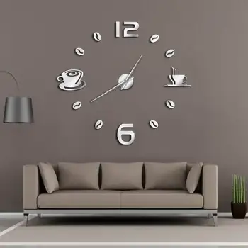 Cafea, Ceas Artă Decal DIY Oglindă de Perete Ceas de boabe de Cafea Gigant Design Modern Reloj De Pared 3d DIY Acril Oglindă Transport Gratuit