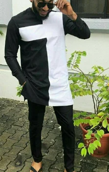 Casual, o-neck shirt black/white patchwork și solidă pantaloni adaptate pantaloni seturi Africane tradiționale de sex masculin costume de mire