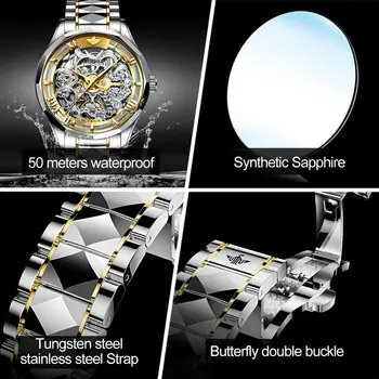 Ceasuri barbati OUPINKE Brand de Top Tungsten din oțel Cronograf rezistent la apa Sport Automatic Data mecanice ceas de Ceas Pentru Bărbați