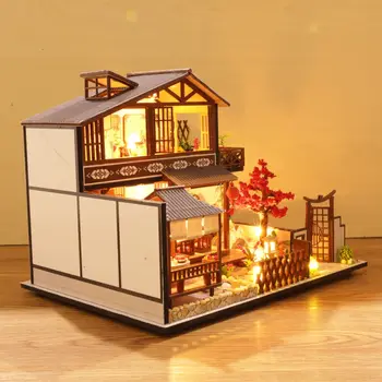 Chineză Stil DIY Casa Papusa in Miniatura din Lemn Mobilier casă de Păpuși Antic Arhitectura Loft Cadou de Casa Jucarii pentru Copii