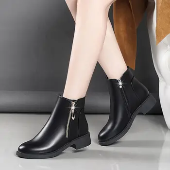 Cizme negre din piele doamna casual toamna iarna confortabil pantofi femei cizme glezna 2020 moda