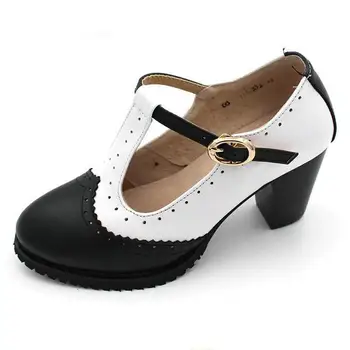 Colegiul britanic Stil de Potrivire de Culoare Dur Cu Pantofi pentru Femei T-pantofi Handmade din Piele Bleumarin Tocuri Dimensiunea 34-40