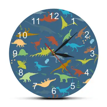 Colorat Dinozaur Cu Numere Arabe Nume Personalizat Moderne Tipărite Ceas De Perete Pepinieră Pentru Copii Cameră Ceas Decorativ De Perete Ceas