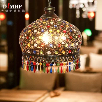 Colorate pandantiv lampă cu abajur din sticlă lucrată manual de sud-est antic turc lampă de agățat e14 bec pentru bar asile camera de zi