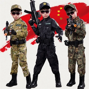 Copii Camuflaj Armata Soldat Cosplay Costum Special Tactice WW2 Uniformă Militară Fată Băiat de Luptă Sacou Pantaloni de Halloween