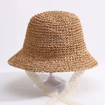 Copiii Curea Dantelă Croșetat Pălării De Paie Baby Boy Fata De Manual De Vară Pliabil Soare Capac În Aer Liber, Vacanță, Plajă, Soare, Pălărie De Protecție