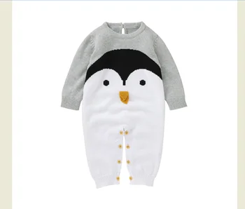 Copil Haine Tricotate cu Maneci Lungi Copil Nou-născut Romper Iarna pentru Copii Fată Băiat Salopetă Copil Pinguin Salopeta Model Pulover 0-24M