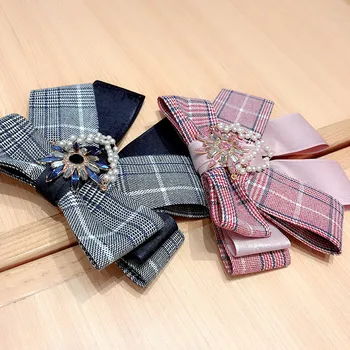 Coreeană Carouri de Moda Multi-strat Bowknot Doamnelor Tesatura Papion High-end Pearl Stras Ace și Broșe pentru Femei Accesorii