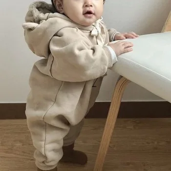 Coreeană fleece drăguț urs ureche romper toamna și iarna 2019 maneca Lunga costum pentru băieți și fete