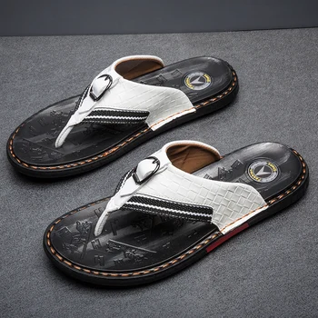 Coslony Bărbați papuci din Piele de Lux, Papuci de Plajă, Sandale sport de Vara pentru Barbati Pantofi de Moda alb marci de pantofi de top