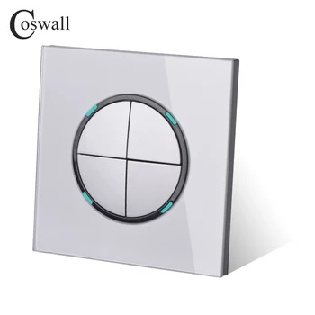 Coswall 4 Banda 2 Mod Aleatoriu faceți Clic Pe / de Pe Perete, Comutator de Lumină LED Indicator Trece Prin Comutator Pornit Panou de Sticlă Gri Gri
