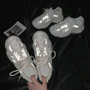 COVOYYAR 2020 Fierbinte Tati Pantofi de Femeie Reflectorizante Platforma Adidasi Femei de Primăvară ochiurilor de Plasă Respirabil de Moda Casual, Pantofi Albi WSN2048