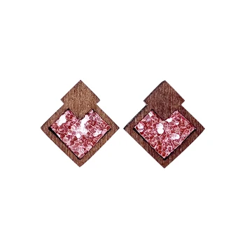 Cpop Sclipici Rosu din Piele Cercei Stud pentru Femei Geometrice Colorate din Lemn Cercei Simplu Moda Bijuterii Accesorii de Fata Cadou
