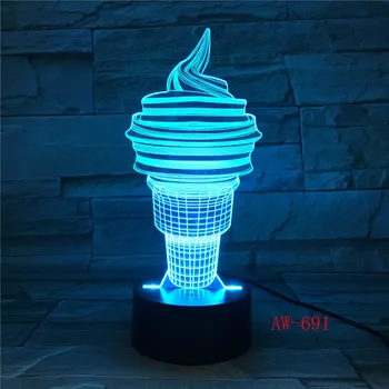 Creative inghetata Lampa 3D Deco Viziune Birou Lumina de Noapte Multicolor cu Senzor Tactil Led-uri USB pentru Birou Lampara Copil de Dormit Lumină AW-691