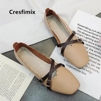 Cresfimix Zapatos De Mujer Femei Drăguț Alb Dulce Pantofi Plat Doamna Casual Maro Alunecare pe Pantofi pentru Femeie Pantofi din Piele Pu B5101