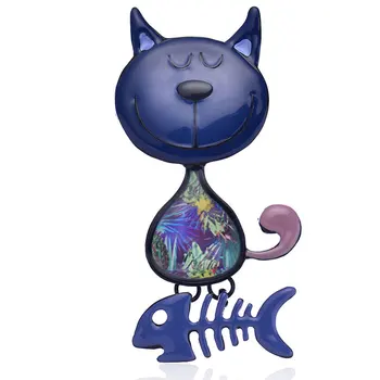 Cring Coco 2019 Drăguț Pisica Mănâncă Pește Broșe Eșarfă Ace pentru Copii Doamnelor Femeie Email Roz Aliaj Brosa Desene animate de Animale Ace