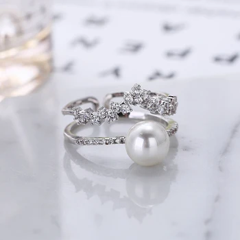 Culoare argintie Dublu Inele Seturi Pentru Femei de Lux AAA Zircon Stone cu Perla de Logodna de sex Feminin Coroana Inel XIUMEIYIZU en-Gros