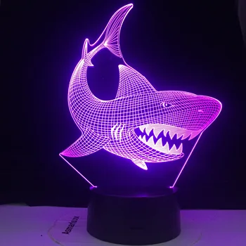 Culoare Schimbătoare LED 3D Iluzie Vizuală Lumina de Noapte Decorare Dormitor Lumina Noutate Masă Lampă de Birou Copii Cadou de Pește Rechin