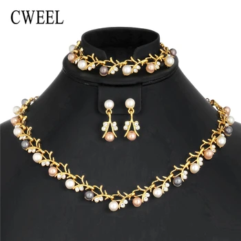 CWEEL Imitație de Perle Seturi de Bijuterii Aur turcesc de Culoare Seturi de Bijuterii Pentru Femei Petrecerea de Nunta Africane Margele Bijuterii Set