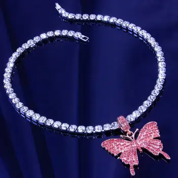 CZ Zircon Fluture Colier Lanț Tenis de Cristal Stras Pandantiv Coliere Pentru Femei Cravată Collares Bijuterii
