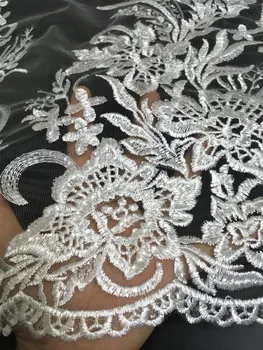 Dantelă albă material pentru rochia de mireasa,Africa de dantela tesatura 2021 înaltă calitate, dantelă,dantelă franțuzească tesatura cu paiete noi 5yards KW008